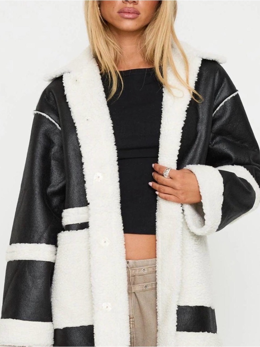 Princess Polly Black and White Faux Shearling Teddy Coat